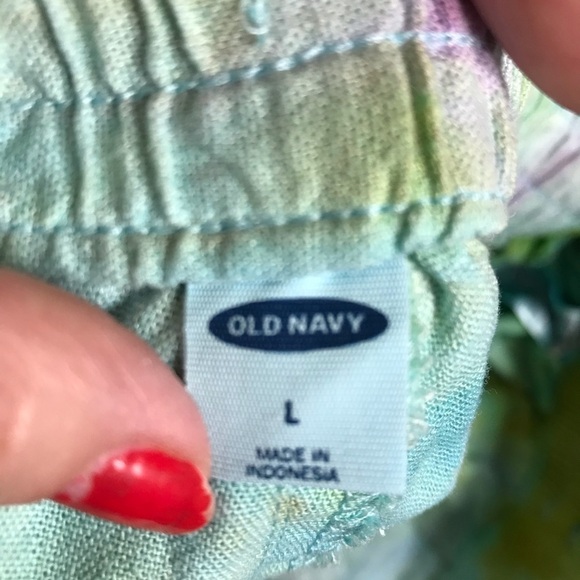 Hand tie dyed shorts rayon linen L ocean colors green blue yellow - Picture 6 of 10